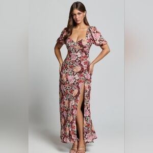 Showpo Pink and Orange Floral Sweetheart Maxi Dress